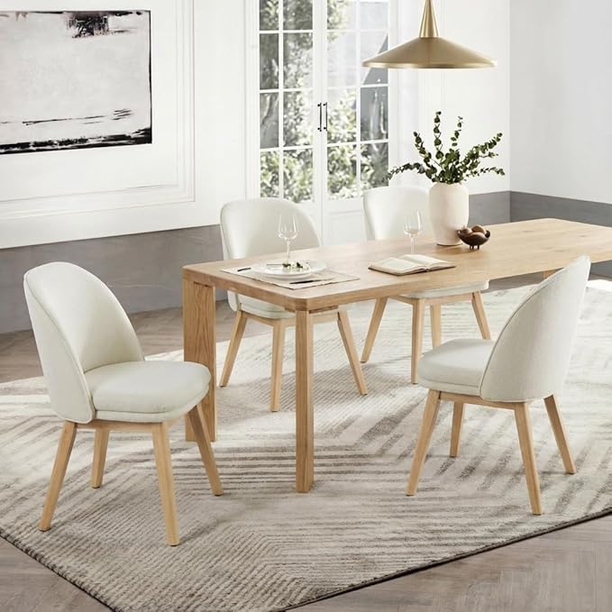 Wooden Dining Chairs Set of 4, Fabric Upholstered Modern Dining Room Chairs with Double-Layer Thick Seat Cushion & Ergonomic Backrest for Restaurant, Kitchen and Café, 2 Boxs