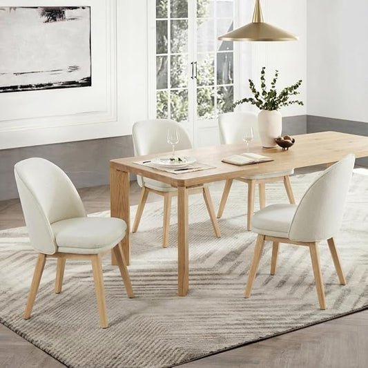 Wooden Dining Chairs Set of 4, Fabric Upholstered Modern Dining Room Chairs with Double-Layer Thick Seat Cushion & Ergonomic Backrest for Restaurant, Kitchen and Café, 2 Boxs