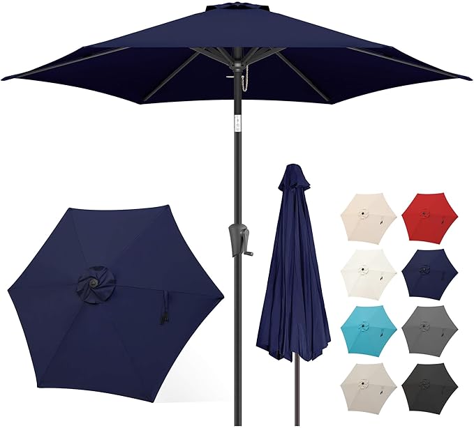 FLAME&SHADE 7.5ft Patio Umbrella - Outdoor Umbrella with Push Button Tilt and Crank for UV Protection, Table Market Umbrella for Garden, Deck, Backyard, Pool and Beach(Navy Blue)
