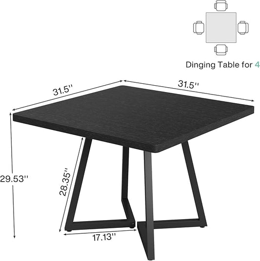 Tribesigns Square Dining Table, 31.5" Industrial Dinner Table with Metal Base, Kitchen Table for Dining Room, Small Space, Apartment, Black (2pcs)