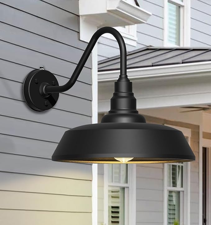 18 Inch Large Barn Light Outdoor Gooseneck Lights 2-Pack, Waterproof and Rust-Resistant Dusk to Dawn Barn Light for Patio, Porch, Farmhouse, Gooseneck Lighting…