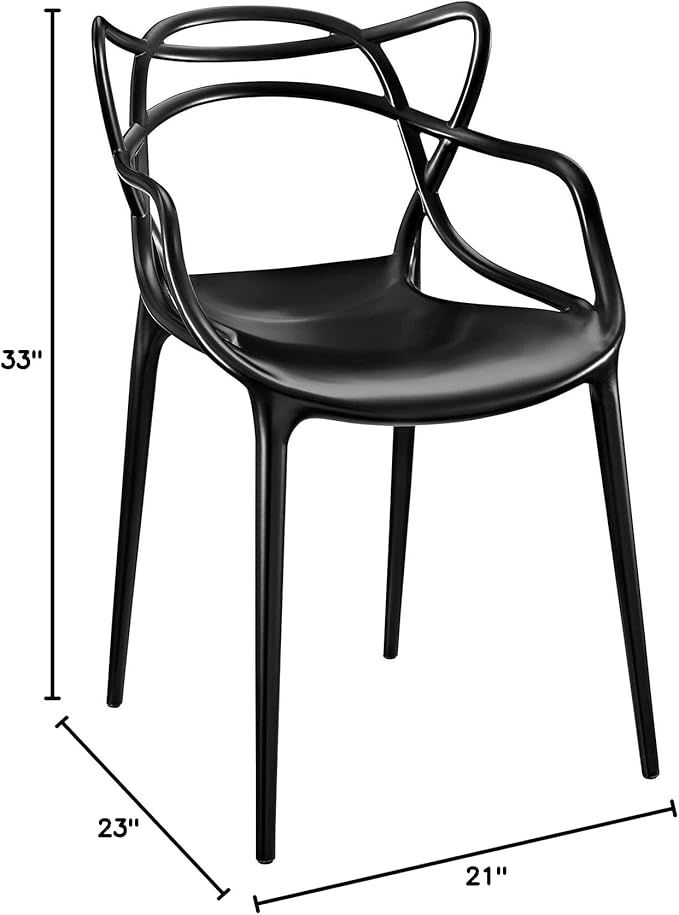 Modway Entangled Modern Molded Plastic Kitchen and Dining Room Arm Chair in Black - Fully Assembled