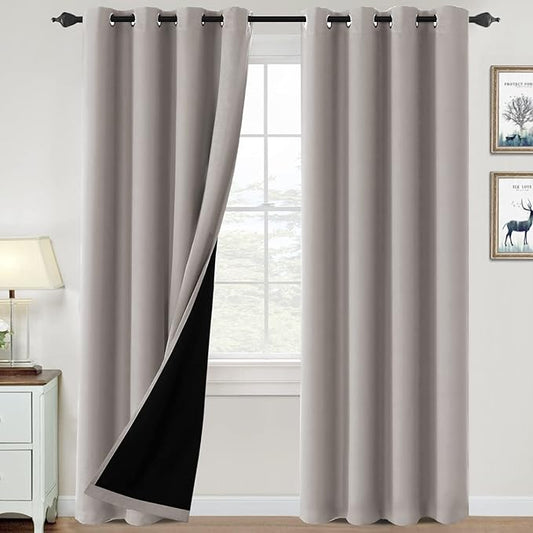 H.VERSAILTEX 100% Blackout Curtains for Bedroom Thermal Insulated Blackout Curtains 108 inch Length Full Light Blocking Curtains for Living Room with Black Liner 2 Panels Set, Warm Taupe