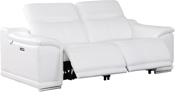 BlackJack Furniture Venice Top Grain Italian Leather Recliner 5 Seater 4 Power Reclining Seater 2 Piece Sofa Set with Adjustable Headrests Modern Seating Sofa and Loveseat for Living Room , White