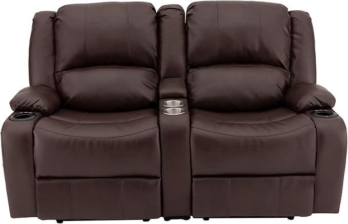 RecPro Charles 64" Powered Recliner RV Sofa with Console and Cupholders | Zero Wall Loveseat for Camper | Wall Hugger Couch (Mahogany, 64")