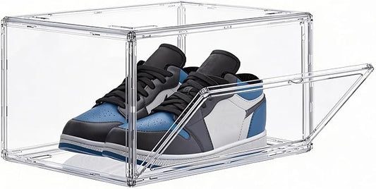HIYOHIYO Acrylic Clear Shoe Storage Boxes Stackable for High-end Sports Shoes 360° Fully Transparent Display Box with Magnetic Door Suitable for Ankle Boots High Heels Size 14 (1-Pack)