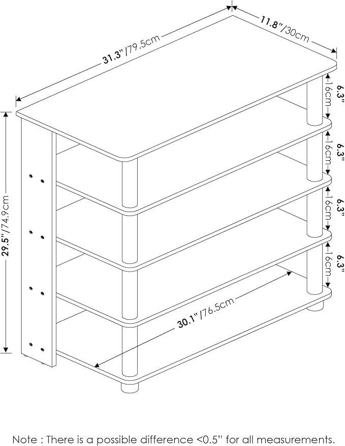 Furinno Turn-N-Tube 5 Tier Wide Shoe Rack, Americano, Stainless Steel Tubes