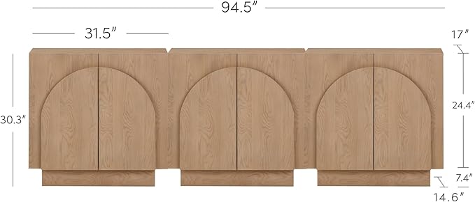 Nathan James Iris Mid-Century Modern Credenza, Brown TV Stand, Living Room Wood Storage Cabinet with Arched Cabinet Doors, Raw Oak, Set of 3