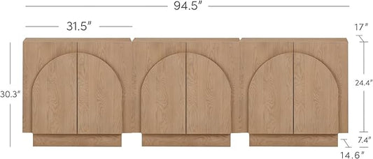 Nathan James Iris Mid-Century Modern Credenza, Brown TV Stand, Living Room Wood Storage Cabinet with Arched Cabinet Doors, Raw Oak, Set of 3