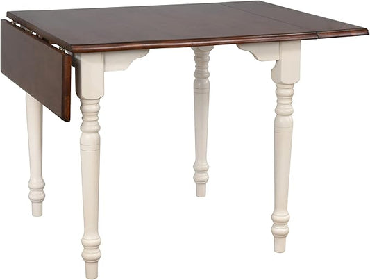 Sunset Trading Andrews 48" Rectangular Drop Leaf White with Chestnut Brown Top | Seats 6 Dining Table, 3 Sized, Distressed Antique Black with Cherry (PK-ADW3448-AW)