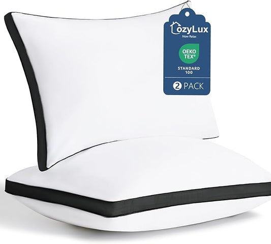 CozyLux Pillows Standard Size Set of 2, Soft Supportive 3D Down Alternative Bed Pillow for Sleeping 2 Pack Black, Luxury Hotel Quality Gusseted Bedding Pillow for Back, Stomach or Side Sleepers 18x26