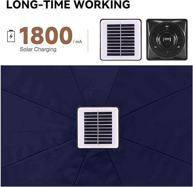 9ft Solar Umbrella Outdoor - 2 Tiers Lighted Solar Patio Umbrella with 40 LED Lights Waterprool UV Protection, Table Umbrella with Tilt for Pool, Porch, Garden, Backyard (Navy Blue)