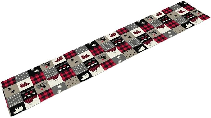 Vintage Rustic Table Rustic Cabin Red Brown Bear Retro Wildlife Farmhouse Theme for Kitchen Dining Room Holiday Party Family Gatherings Decor 13x60in