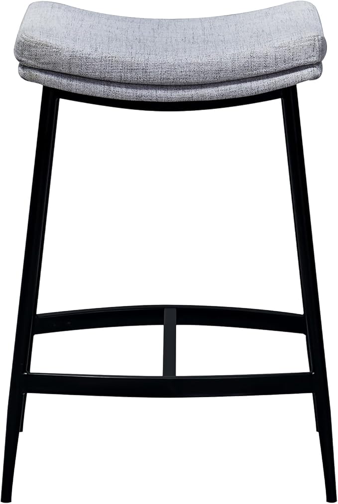 Nathan James 22201 Arlo Modern Backless Upholstered Kitchen Counter Bar Stool with Double-Layered Saddle Seat and Metal Base, Grey/ Matte Black