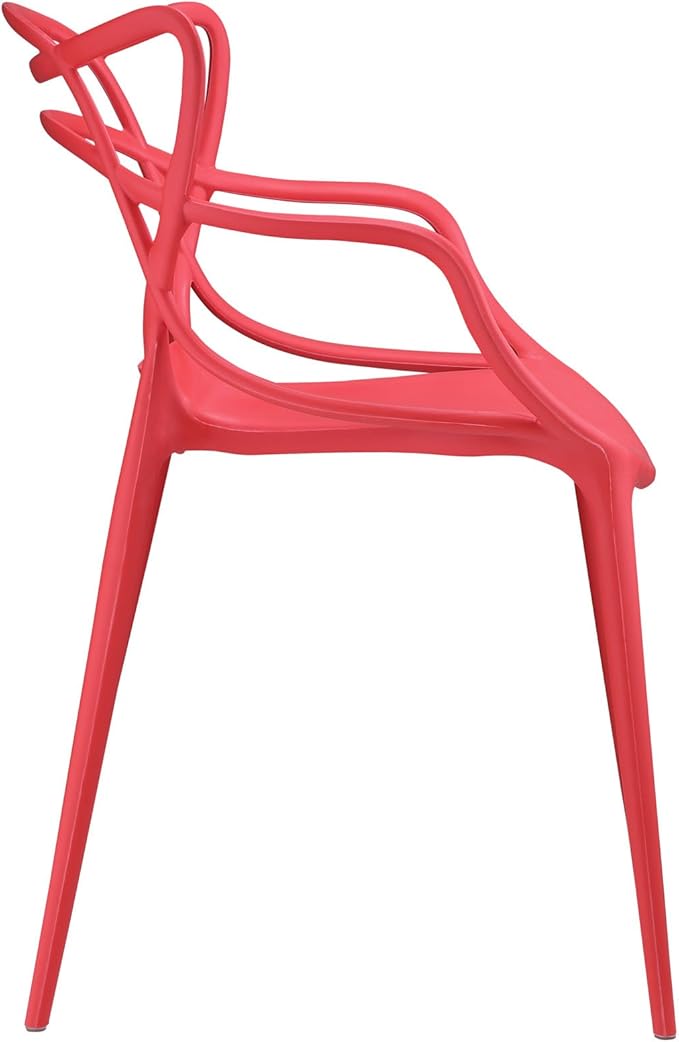 Modway Entangled Modern Molded Plastic Kitchen and Dining Room Arm Chair in Red - Fully Assembled