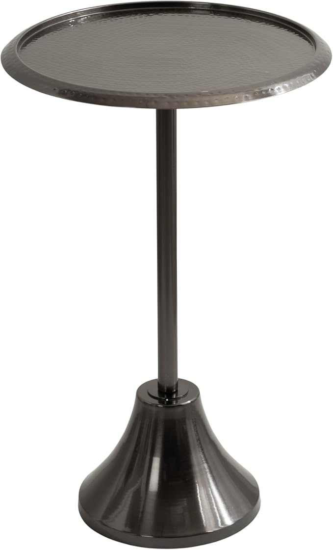 Kate and Laurel Sanzo Modern Pedestal Side Table, 15 x 15 x 24, Gray Gunmetal, Decorative End Table with Hammered Tabletop for Use as a Bedroom Nightstand or Living Room Accent Table