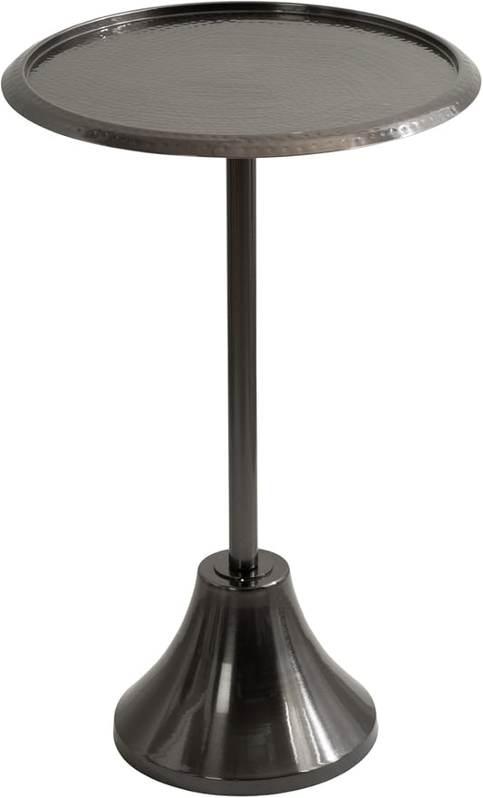 Kate and Laurel Sanzo Modern Pedestal Side Table, 15 x 15 x 24, Gray Gunmetal, Decorative End Table with Hammered Tabletop for Use as a Bedroom Nightstand or Living Room Accent Table