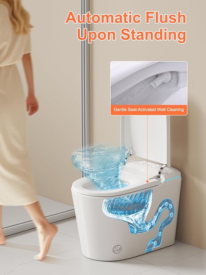 Smart Toilet with Auto Open/Close Lid, ADA Height Heated Seat, Warm Water Bidet, Dryer, Night Light, Dual Auto Flush, Foot Sensor Operation, Modern Elongated One-Piece Toilet for Bathrooms