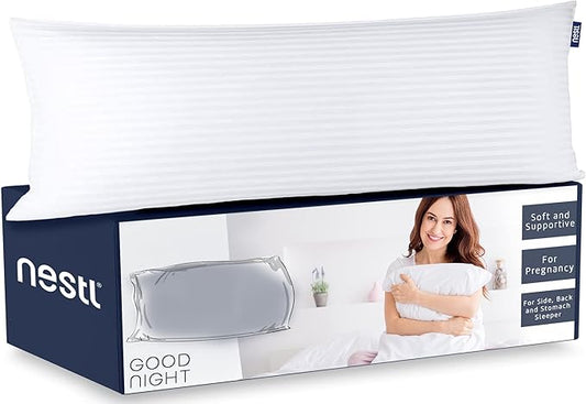 Nestl Body Pillow for Adults - Long Pillow for Bed -Down Alternative Pregnancy Pillow - 100% Cotton Pillow with Polyester Fiber Filling - Soft Pillow for Side Sleeper - 20 x 54 Inches