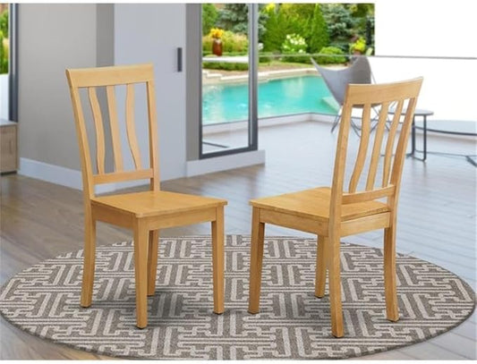 East West Furniture ANC-OAK-W Antique Dining Room Chairs - Slat Back Wooden Seat Chairs, Set of 2, Oak