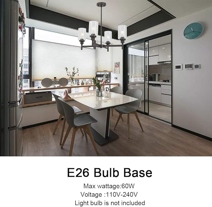 VINLUZ 4 Light Pendant Chandelier Modern Metal Lighting Oil Rubbed Bronze Industrial Ceiling Lighting Fixture for Dining Room Kitchen Living Room