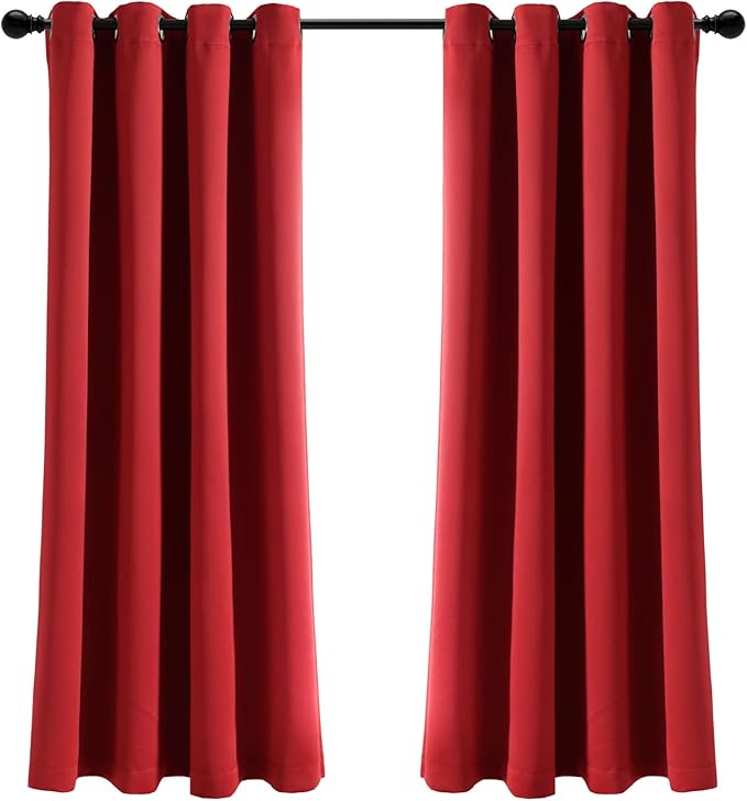 Lush Decor Insulated Grommet Blackout Window Curtain Panels, Pair, 52" W x 63" L, Red - Classic Modern Design - Chic Window Decor - Curtains For Living Room, Bedroom, Or Dining Room