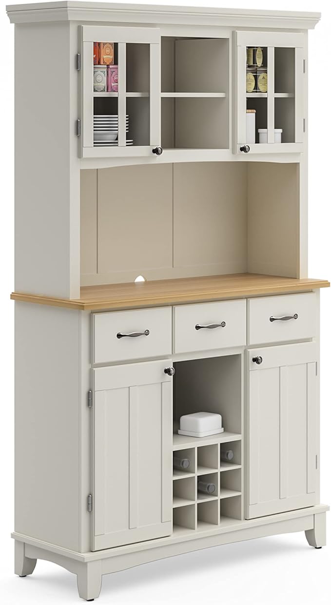 Homestyles Buffet of Buffets Off-White Server with Hutch and Natural Wood Top