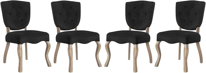 Modway Array French Vintage Tufted Performance Velvet Weathered Wood Four Kitchen and Dining Room Chairs in Black - Fully Assembled