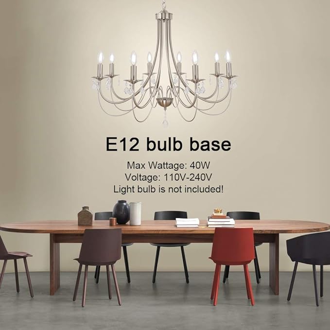 8-Lights Farmhouse Chandeliers Brushed Nickel Industrial Kitchen Island Pendant Light Fixtures Modern Crystal Chandelier Ceiling Lighting for Stairway Foyer Hallway Dining Room