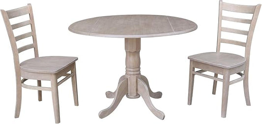 IC INTERNATIONAL CONCEPTS 42" Dual Drop Leaf Wood Table with 2 Emily Side Chairs in Washed Gray Taupe