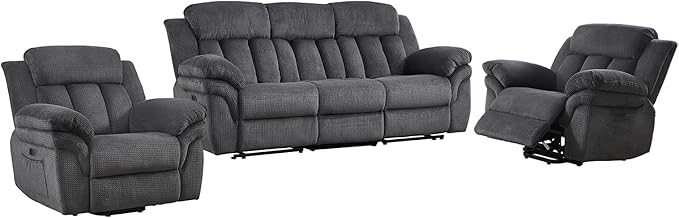 CANMOV Recliner Sofa Set, 2 Oversize Power Lift Recliner Chair and Manual Loveseat with Overstuffed Armrest for Living Room,Bedroom Furniture,Office,1+1+3 Seat, Grey