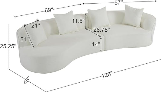 Christopher Knight Home Braebt 126" Modular Sofa with 4 Throw Pillows, Curved 5-Seater Large Sofa Couches, Comfy Upholstered Sectional Cloud Couch for Living Room, Study, No Assembly Required, Beige