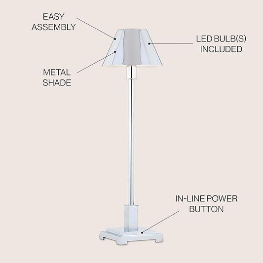 JONATHAN Y 26" Chrome Modern LED Table Lamp for Living Room Bedroom Home Office, Metal Empire Shade, Slim Desk Lamp for Nightstand Buffet, LED Bulb Included JYL6006A