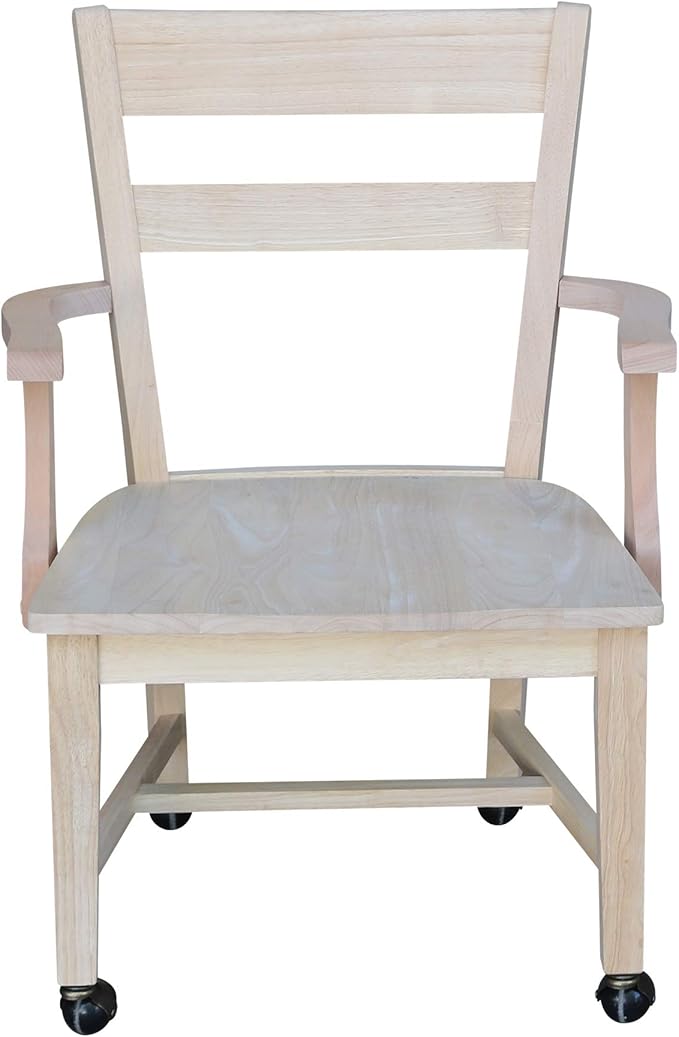 IC International Concepts, Solid Wood Dining Chair with Casters, Unfinished, 225lbs wt capacity, Solid Real Wood, Sturdy Parawood, DIY, Paint/Stain Ready, Unfinished