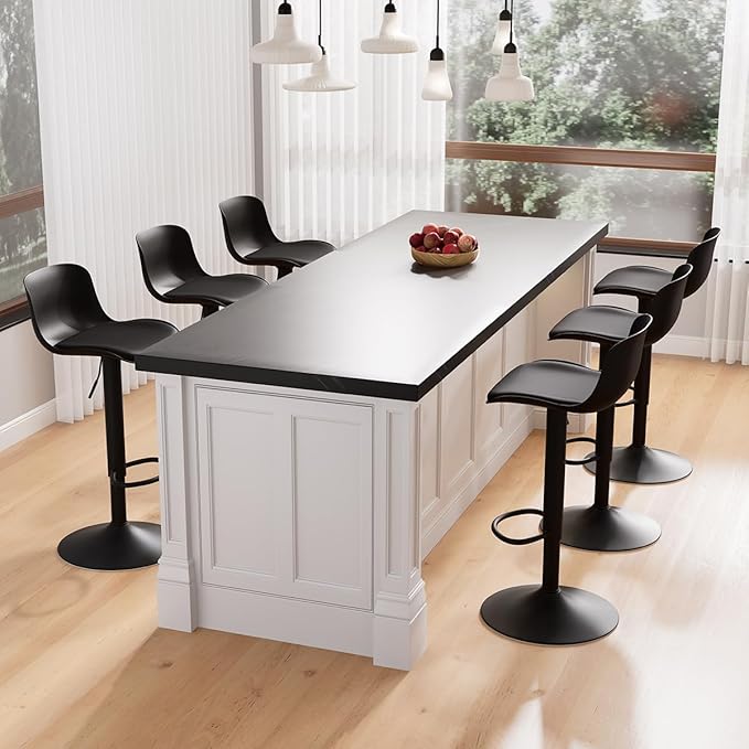 Kidol & Shellder Bar Stools Set of 6 Adjustable Counter Height Barstools Modern PU Leather Swivel Tall Bar Chairs Upholstered Bar Stool with Back for Kitchen Island（Black ）