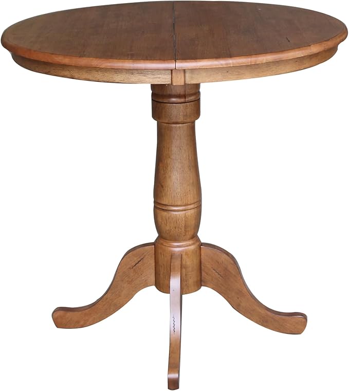 IC INTERNATIONAL CONCEPTS 36" Solid Wood Round Top Pedestal Table in Oak with 12" Leaf - 35.3" H