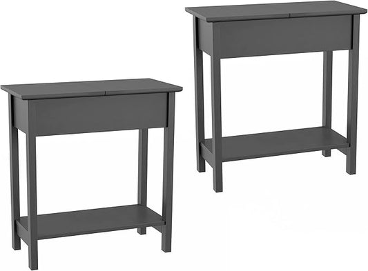 Lavish Home Flip Top End Table – Set of 2 Living Room End Tables with Hidden Hinged Storage Compartment and Lower Shelf (Gray)