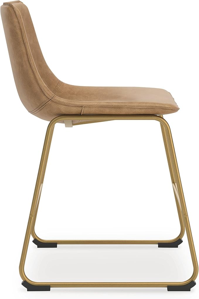 Signature Design by Ashley Lexadine Contemporary Upholstered Faux Leather Dining Chair, Set of 2, Light Brown & Gold