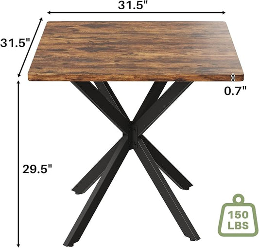 Unovivy 31.5" Small Square Dining Table for 2-4, Space Saving Kitchen Dinner Table, Industrial Compact Modern Dining Room Desk for Kitchen, Apartment, Rustic Brown