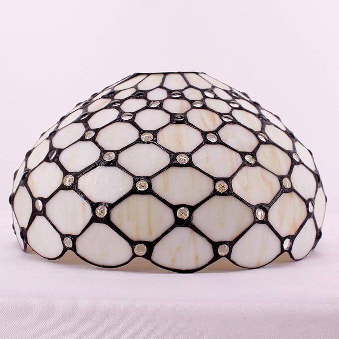 WERFACTORY Tiffany Lamp Shade Replacement 12X10X6 Inch Cream Amber Stained Glass Bead Lampshade Only 1-5/8-Inch Fitter Opening for Arched Floor Lamp, Torchiere Lamp, Pendant Light S005 Series