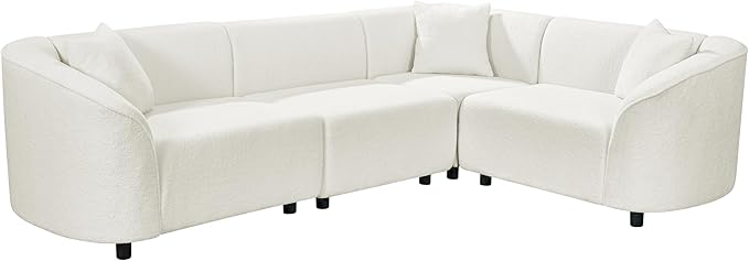 Merax 104" L-Shaped Curved Sofa, Comfy Upholstered Sectional Couch with Extra Deep Seats, Boucle Sofa for Living Room Apartment Office, Beige