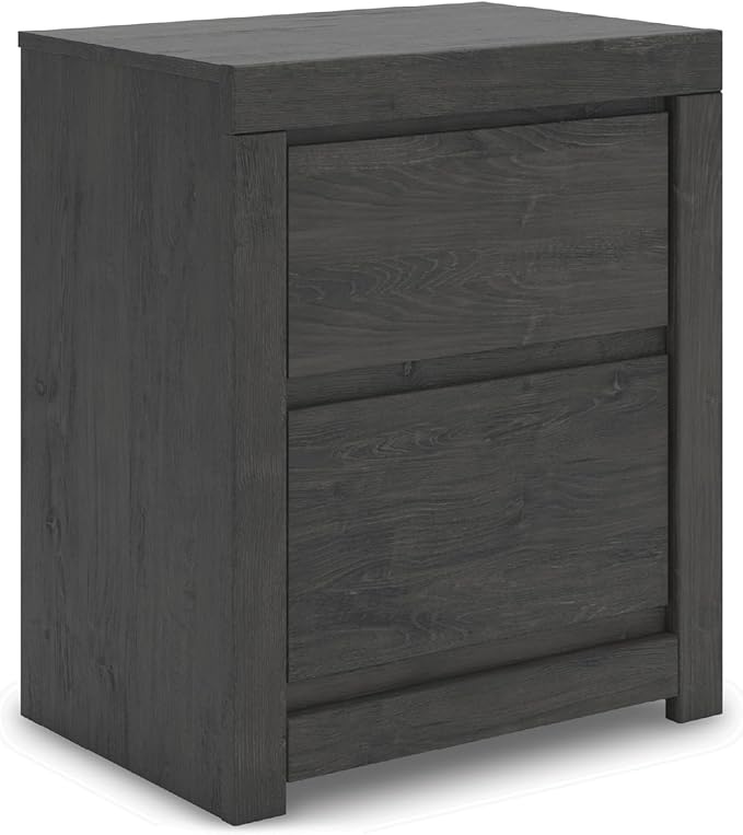 Signature Design by Ashley Parlayon Retro 2-Drawer Nightstand with USB Ports, Gray