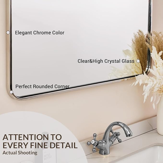 ANDY STAR Chrome Arch Mirror, 20x30'' Polished Chrome, Wall-Mounted Vertical 1'' Deep