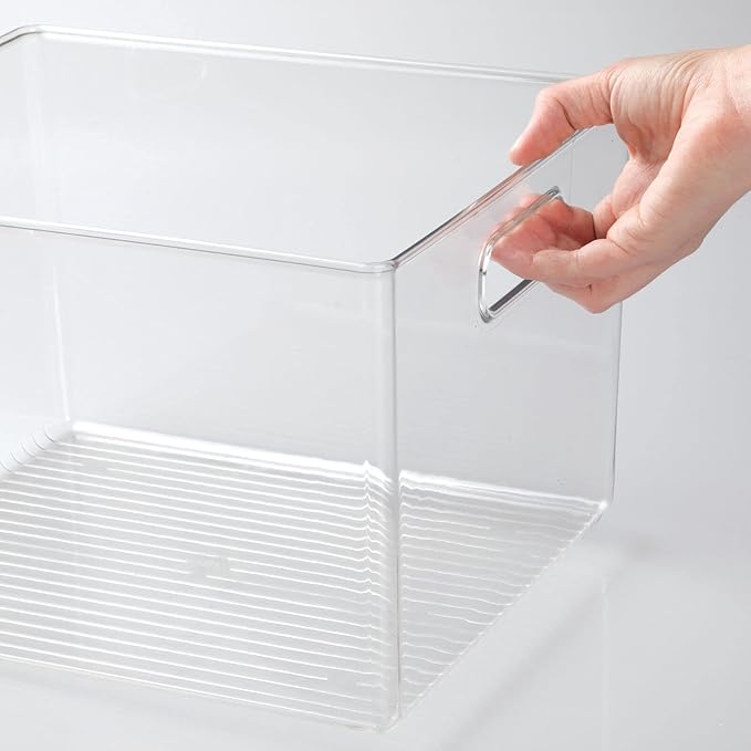 mDesign Large Plastic Storage Organizer Container Bin, Closet Organization for Hallway, Bedroom, Linen, Coat, and Entryway - Holds Clothing, Blankets, and Accessories, Ligne Collection, 2 Pack, Clear