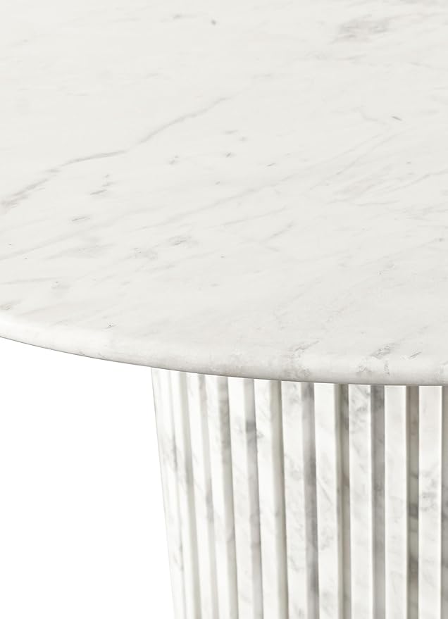 Meridian Furniture 248White-DT48 Genoa Collection Art Deco Dining Table with Handcrafted Genuine Marble, White Marble with Light Grey Veining, 48" W x 48" D x 30" H, White