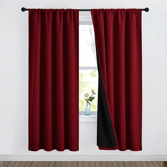 NICETOWN Living Room Completely Shaded Room Warming Draperies, Privacy Protection & Noise Reducing Drapes, Black Lined Insulated Window Treatment Curtain Panels(Burgundy Red, 2 Pieces, W52 x L72)