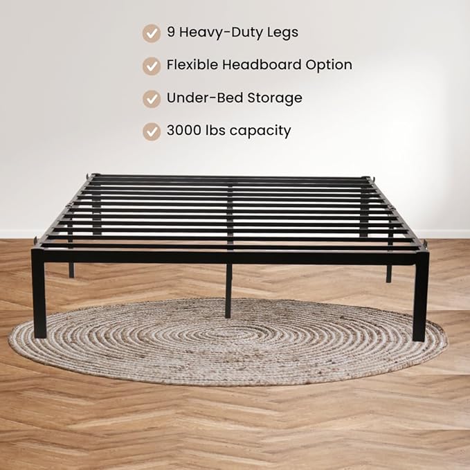 Golden Gate Beds Metal Platform Bed Frame, Heavy Duty, Sturdy Steel Mattress Foundation, No Box Spring Needed, Easy Assembly, 14 Inch Raised Base for Under Bed Storage, Bedframe for King Size, Black
