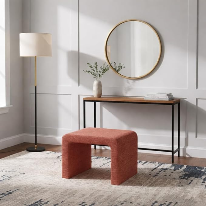 Spatial Order Modern Arch Chenille Ottoman | HomePop Home Décor | Ottoman for Living Room & Bedroom - Pink