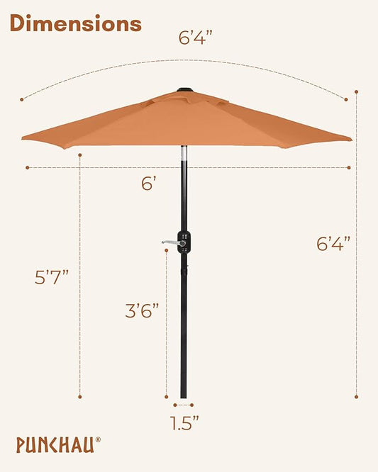 6 Ft Outdoor Patio Umbrella, Easy Open/Close Crank and Push Button Tilt Adjustment - Light Terracotta Market Umbrellas