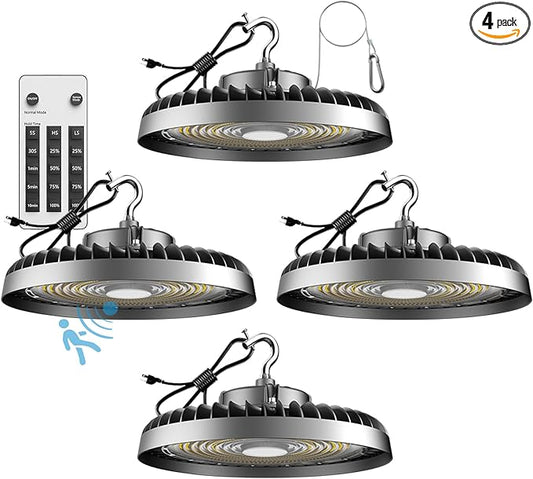 Lightdot 4Pack 150W Smart LED High Bay Lights 22500lm UFO High Bay LED Shop Light with Motion Sensor AC100-277V UFO Lights with The Most Advanced Heat Dissipation for 16-30FT Height